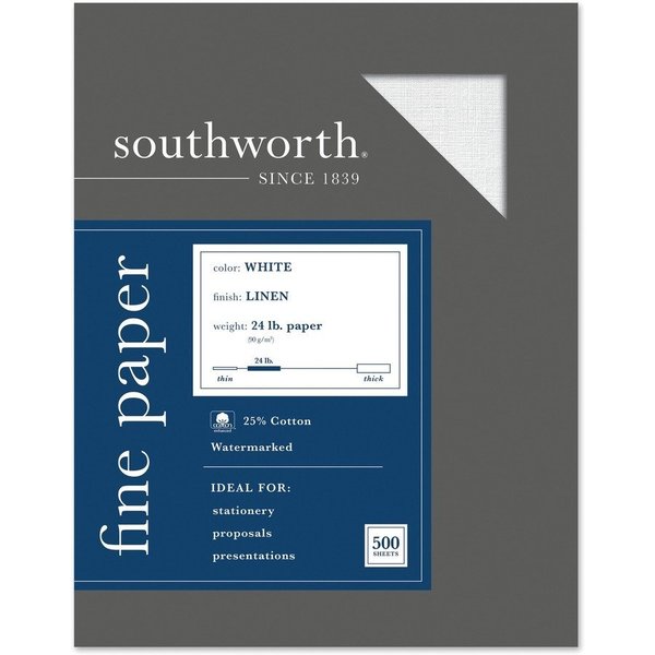 Southworth Paper, Linen, 25%Ctn, 24#, We Pk SOU554C